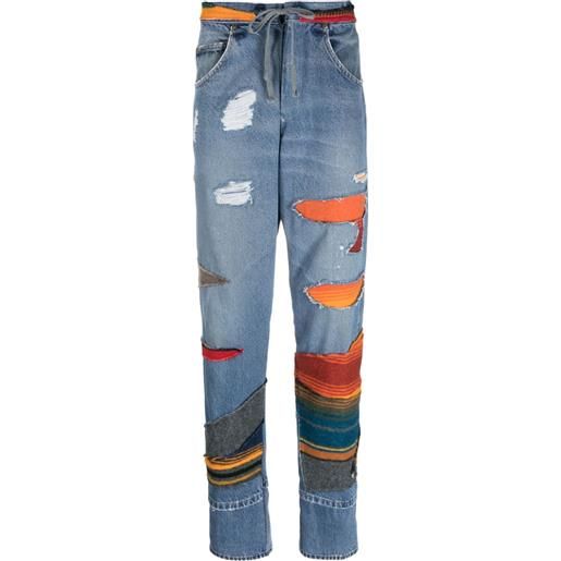 Greg Lauren jeans affusolati con design patchwork - blu