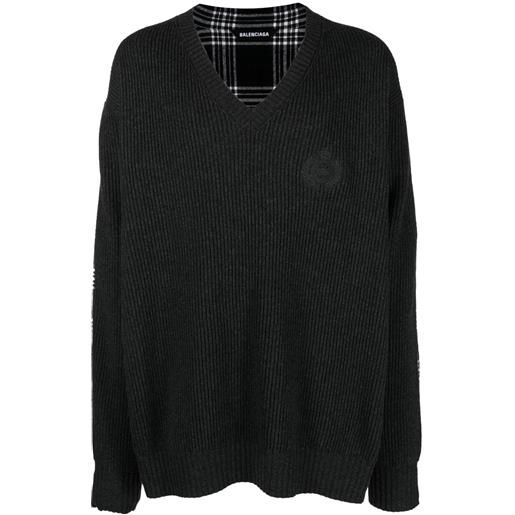 Balenciaga maglione hybrid oversize con scollo a v - nero