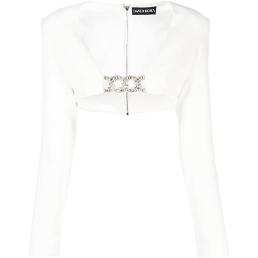 David Koma crystal-embellished cropped jacket - bianco