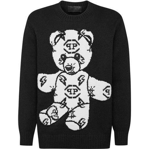Philipp Plein maglione teddy bear con ricamo - nero