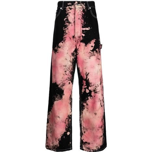 We11done jeans a gamba ampia con fantasia tie-dye - nero