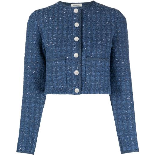 SANDRO giacca crop in tweed - blu