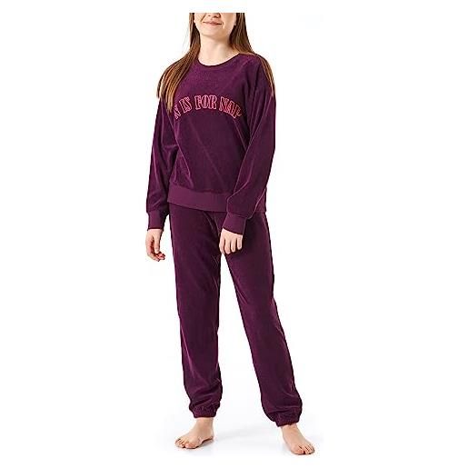 Schiesser schlafanzug lang baumwolle frottee warm und weich-gr. 140 bis 176 set di pigiama, pflaume, bambina
