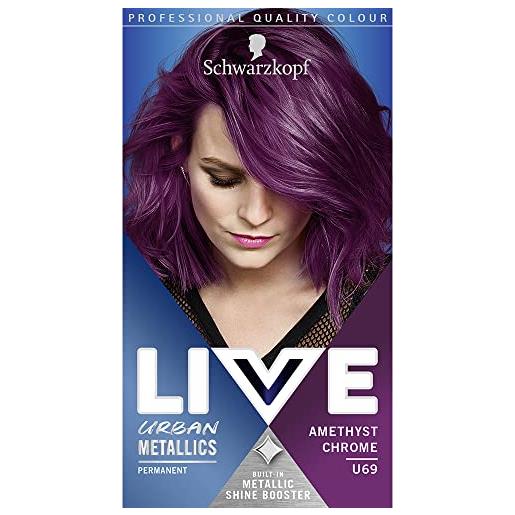 Schwarzkopf live urban metallics - tintura permanente per capelli viola con olio di cocco per capelli lucidi, colore ametista cromato u69