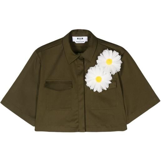 MSGM camicia crop con applicazione a fiori - verde