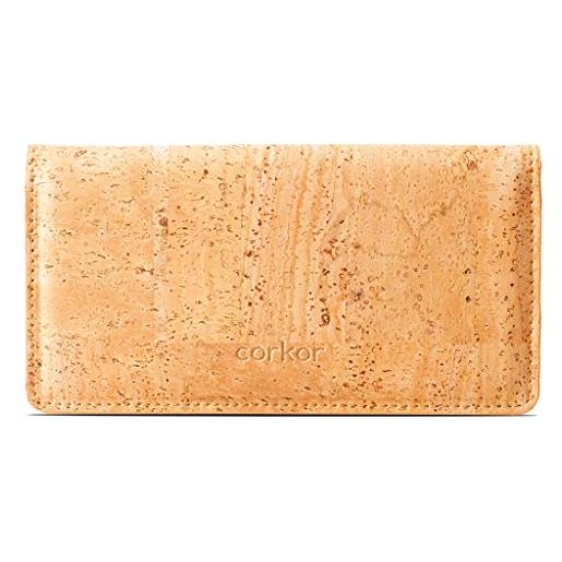 Corkor portafoglio in sughero da donna vegan slim per carte minimalista per banconote e monete con chiusura a scatto, marrone chiaro (marrone) - ck274n