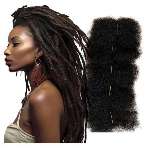 ALCOSLOSY afro kinky bulk capelli umani per fare locs, riparazione dreadlocks, twist braiding, 4 pezzi/pakcge può essere tinti e sbiancati nero naturale #1b 20,3 cm