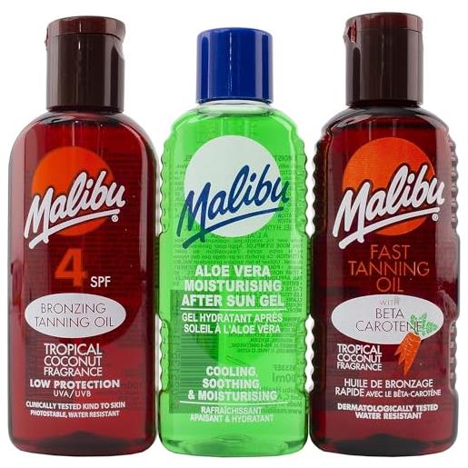 Malibu sun protection spf 4 fast bronzing tanning oil aloe vera after sun burn travel kit by Malibu