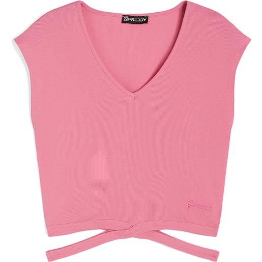 Freddy t-shirt slim fit in costina con gioco di incroci sul fondo