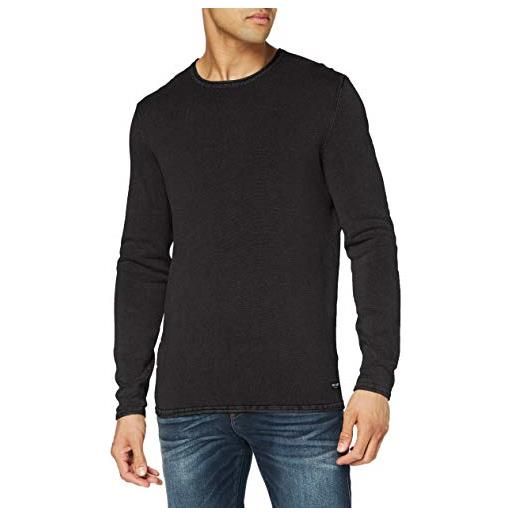 Only & Sons casual men's sweater washed design round neck fine knit longsleeve sweater, colore: nero, dimensione maglia: m
