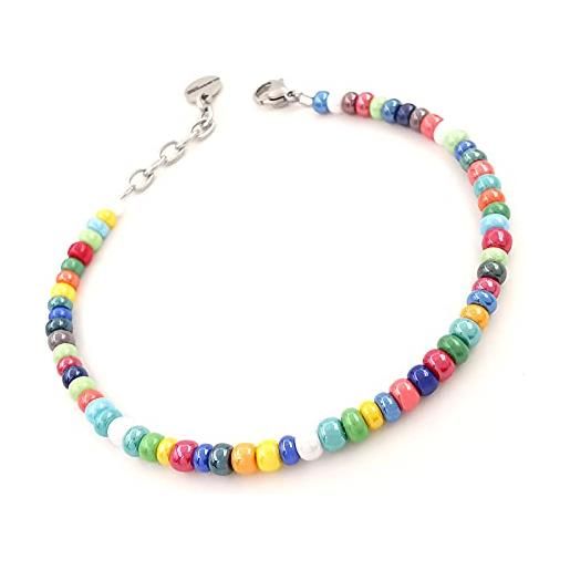 ALMENDRA bracciale da uomo perle braccialetto colorato moda regolabile perline palline ragazzo (vetro colorato 4mm)