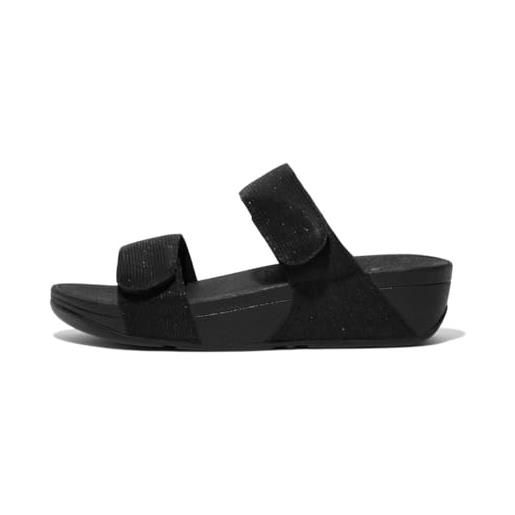 Fitflop lulu diapositive regolabili shimmerlux, sandali a ciabatta donna, tutto nero, 36 eu