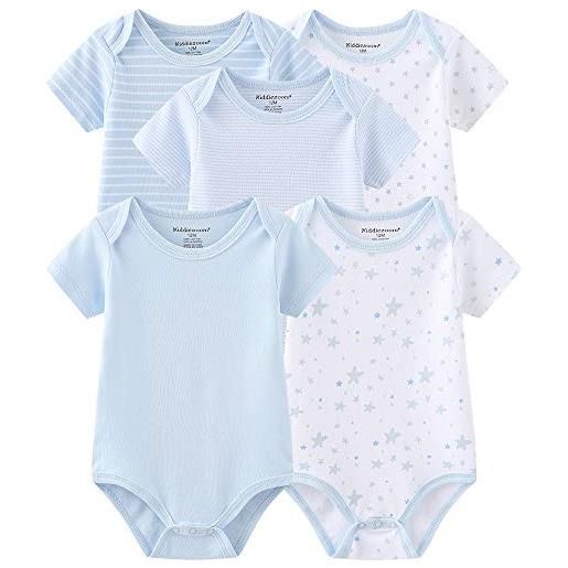 Kiddiezoom - pantaloni della tuta, unisex, per bambini e bambine, confezione da 4, body azzurro. , 3 mesi
