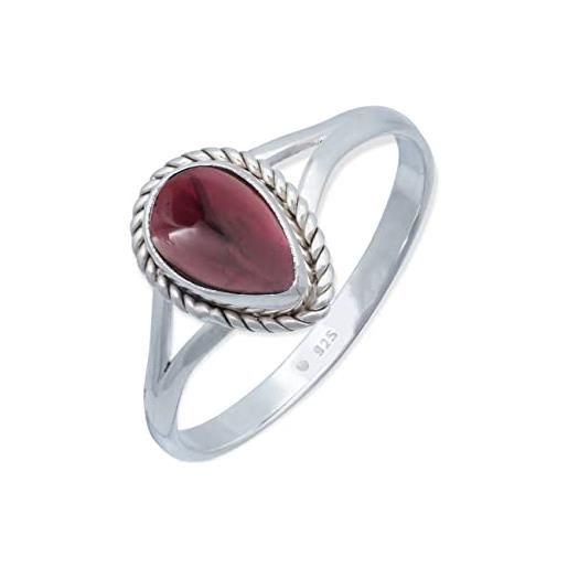 mantraroma anello argento 925 con pietre preziose granato pietra rossa argento sterling da donna in vero argento (mrg-113-02-(58))