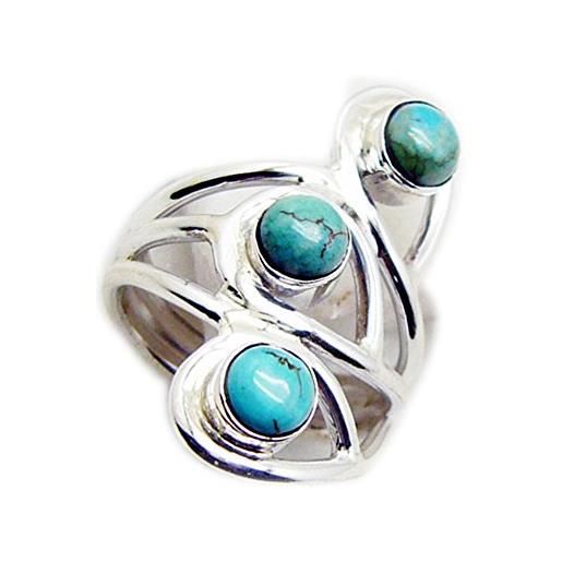CaratYogi - anello con dichiarazione turchese, forma rotonda, con 3 pietre disponibili in taglia e argento sterling, 16, colore: blu, cod. Cysrtur032-o