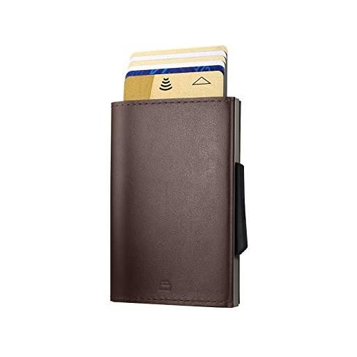ÖGON -DESIGNS- portafoglio automatico in alluminio e vera pelle cascade slim wallet - porta carte a prova di rfid - capacità 8 carte e banconote (brown)