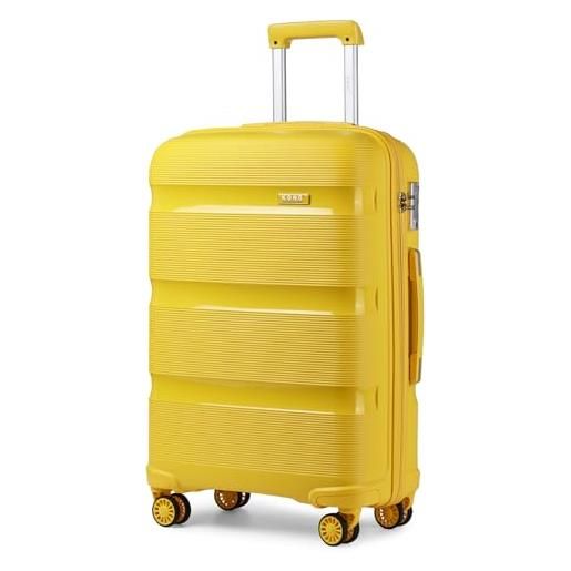 KONO valigia media rigida trolley medio da viaggio in polipropilene con 4 ruote e lucchetto tsa 65x44x27cm, giallo