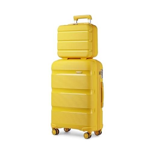 KONO set di 2 valigie + beauty case trolley bagaglio a mano 55cm rigida trolley da viaggio in polipropilene con 4 ruote rotanti e lucchetto tsa, giallo