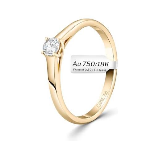 EDELIND anello solitario diamante 0.20 ct oro giallo 18k 750 anello donna con diamante taglio brillante anello di fidanzamento ø 53 mm con scatola regalo