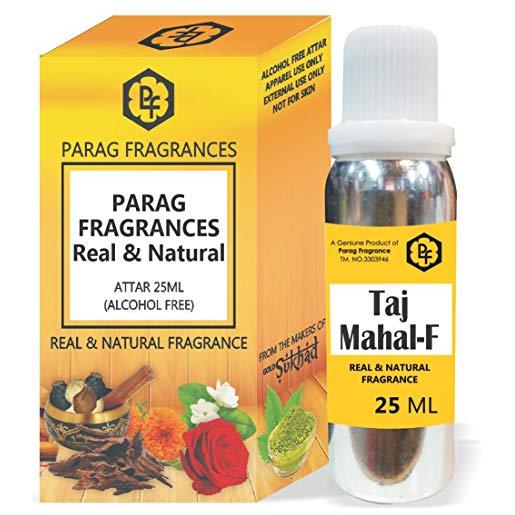 Parag fragrances taj mahal-f attar da 25 ml con bottiglia vuota fantasia (senza alcool, lunga durata, attar naturale) disponibile anche in confezione da 50/100/200/500