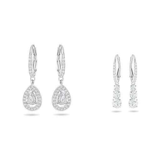 Swarovski orecchini angelic, cristalli taglio pear, bianchi, placcato rodio & orecchini attract trilogy, bianco, placcato rodio
