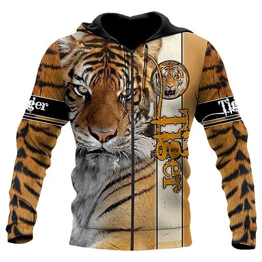 keusyoi felpa con cappuccio stampata tigre animale 3d pullover con cappuccio unisex felpa con zip da uomo tute casual giacca di halloween