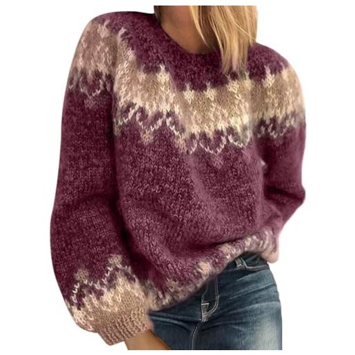 ORANDESIGNE maglione donna collo alto pullover felpa maglia maglione elegante casual geometria maglione caldo maniche lunghe invernale b viola m