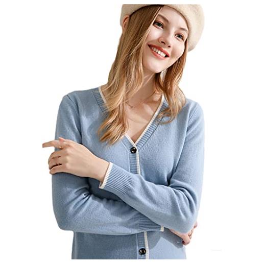 Youllyuu cardigan lavorato a maglia maglione in cashmere da donna colore abbinato maglione in cashmere sottile, azzurro, l