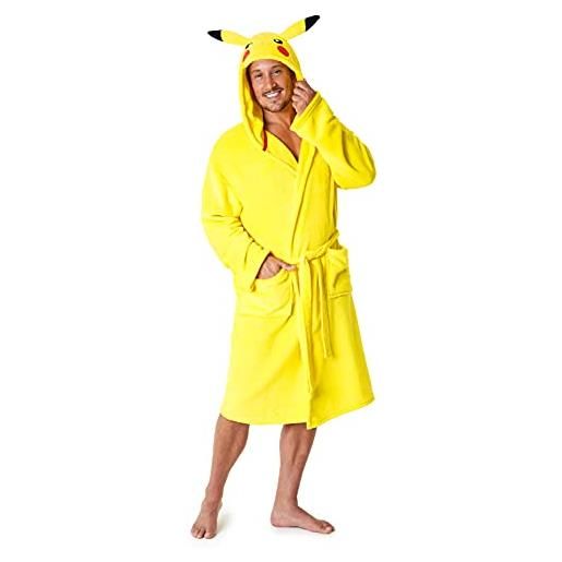 Pokémon pokemon vestaglia uomo, vestaglia da notte uomo in morbido pile s-3xl (giallo, m)