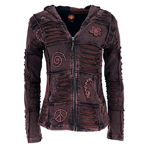 GURU SHOP giacca patchwork goa, giacca con cappuccio boho, nero/rosso bordeaux, cotone, dimensione indumenti: xl (44), giacche e gilet boho