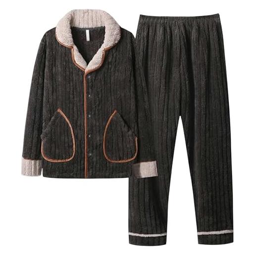 MdybF pigiami invernali da uomo autunno inverno ispessimento del pigiama maschile pulsante cardigan set di pigiami set casual pigiama-cachi-3xl