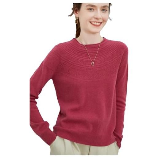 Vsadsau donna 100% lana merino maglieria maglioni autunno inverno hollow out jumper top casual girocollo pullover, rosso lampone. , l