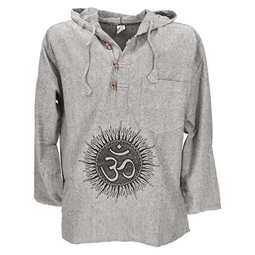 GURU SHOP guru-shop, camicia yoga, camicia goa om, felpa, grigio, cotone, dimensione indumenti: xl, camicie