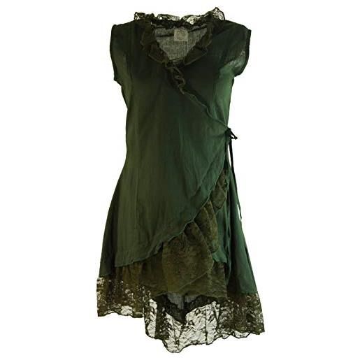 GURU SHOP guru-shop, cambiamento di tunica con pizzo, verde scuro, cotone, dimensione indumenti: l/xl (44), camicette tuniche