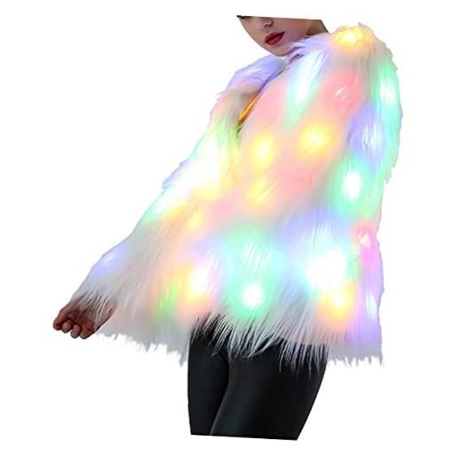 OFFSCH cappotto in pelliccia luminosa per cosplay, rave, travestimento da donna, giacca con pelliccia a led, bianco, small