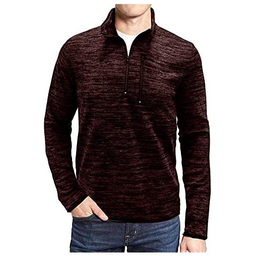 BUGGOF t-shirt causal uomo tinta unita collo alto t-shirt outdoor uomo primavera autunno running sportshirt uomo zip tasca decorazione manica lunga t-shirt uomo e-wine red l