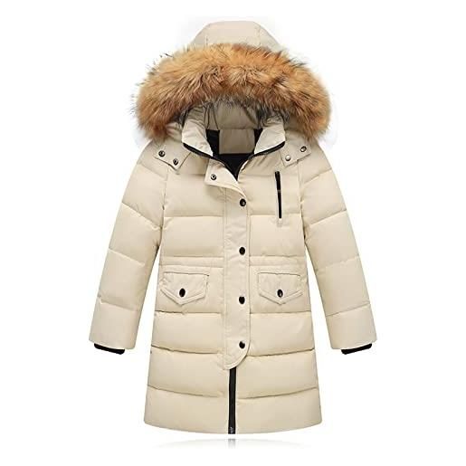 Generic giacca invernale piumino imbottito ragazza cappuccio bambini pelliccia ragazze abiti e set vestito bambino ragazza, beige. , 9-11 anni