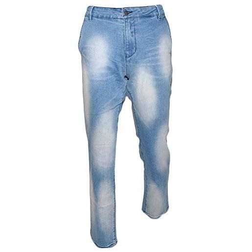 Malu Shoes pantalone jeans uomo denim chiaro effetto sfumato a chiazze tasche americane linea basic moda giovanile slim fit (50 eu)