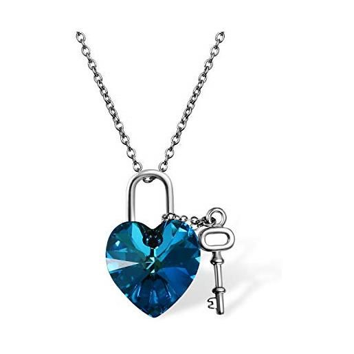 Cupimatch collana cristallo swaroski elementi cuore blu ciondolo argento 925 chiave donna regalo valentine's day natale compleanno