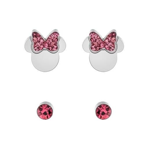 Disney orecchini minni mouse, collezione acciaio inossidabile, colore argento, unico, pietre di zirconia cubica, regalo per ragazze e donne (rosa 1)