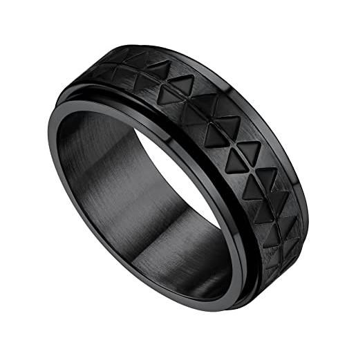 Bestyle anello uomo acciaio inossidabile nero anello rotante uomo misura 32, anello antistress uomo 31 mm con motivo sole luna stella anelli in acciaio inox fidget anelli girevoli per ansia confezione