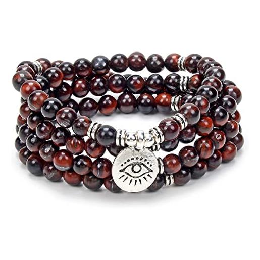 oasymala 108 mala preghiera perline braccialetto collana protezione yoga meditazione gioielli con il simbolo dello yoga malocchio (occhio di tigre rosso (red tiger eye))