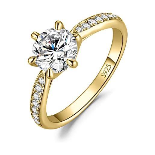 JewelryPalace 1.5ct classico anello solitario donna argento 925 con creato moissanite, diamante simulato anelli dorati con pietre laterali, semplice fedine fidanzamento in oro set gioielli donna 9.5
