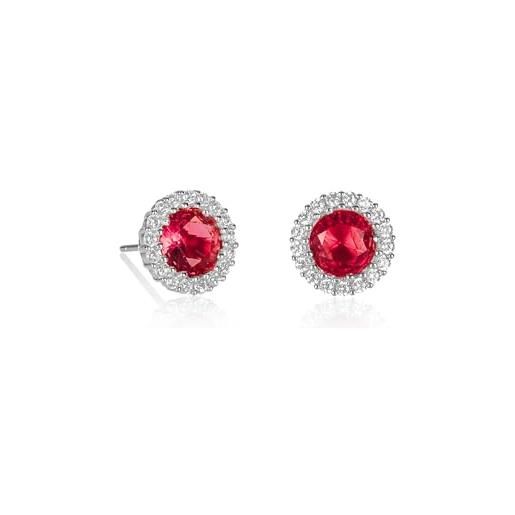 Diamond Treats orecchini donna argento 925, orecchini halo con pietre zirconi rosso rubino, orecchini rotondi in argento 925 per donna e ragazza, orecchini rossi con una confezione regalo