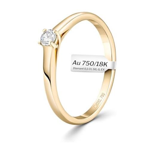 EDELIND anello solitario diamante 0.10 ct oro giallo 18k 750 anello donna con diamante taglio brillante anello di fidanzamento ø 52 mm con scatola regalo