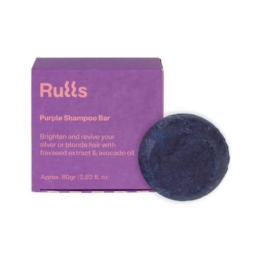 Rulls - shampoo vegano solido per capelli ricci biondi o grigi con estratto di lino e olio di avocado - circa 85 gr - senza solfati - senza siliconi - purple shampoo bar for blonde & white curls