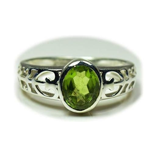 CaratYogi, anello in argento sterling 925 con peridoto naturale ovale, pietra portafortuna del mese di agosto e argento, 53 (16.9), colore: green, cod. Ctygjpsmn19r52-m