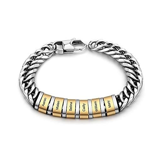 Lam Hub Fong 启用 catena bracciale per uomo personalizzato cubano catena bracciale in acciaio con 1~6 nome beads incise uomo bracciale per papà nonno regalo di natale compleanno (6 nome)