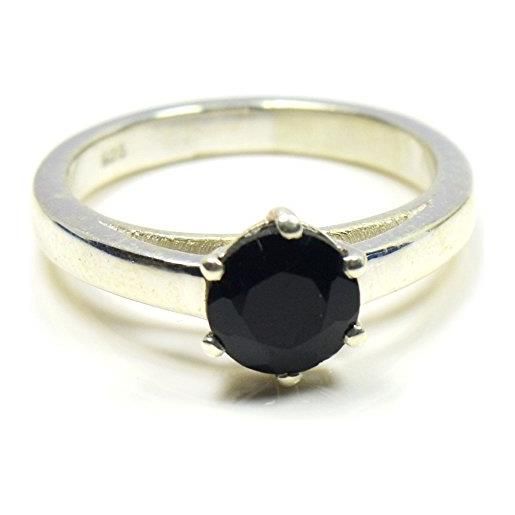 CaratYogi - anello in argento sterling con pietra nera e onice nera, realizzato a mano, misure j k l m n o p e argento, 58 (18.5), colore: nero , cod. 2019cymsr-356-q