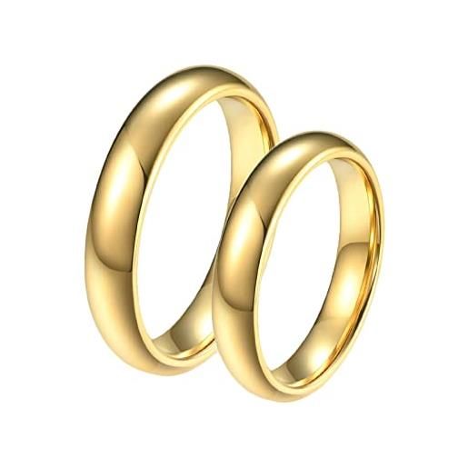 Epinki 2 pezzi fedi coppia, 4mm anello lucido oro tungsteno anelli di matrimonio donna misura 25 & uomo misura 25